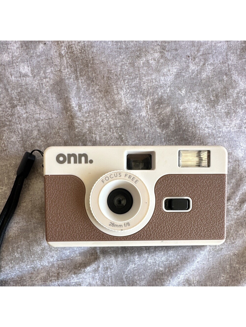 onn. 35mm Point & Shoot Film Camera Fixed Focus Built-In Flash Brown/White